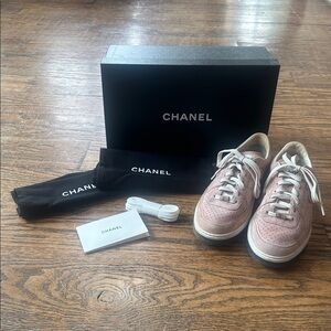 CHANEL Blush Suede Lace-Up Sneakers